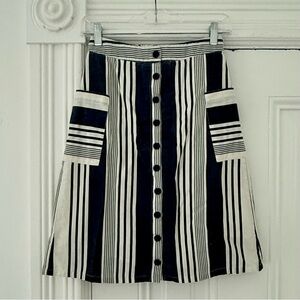 🦊 Striped Black and White Button-Front Linen Skirt
